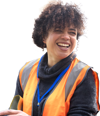 A cut out image of a young female volunteer wearing a hiviz tabbard